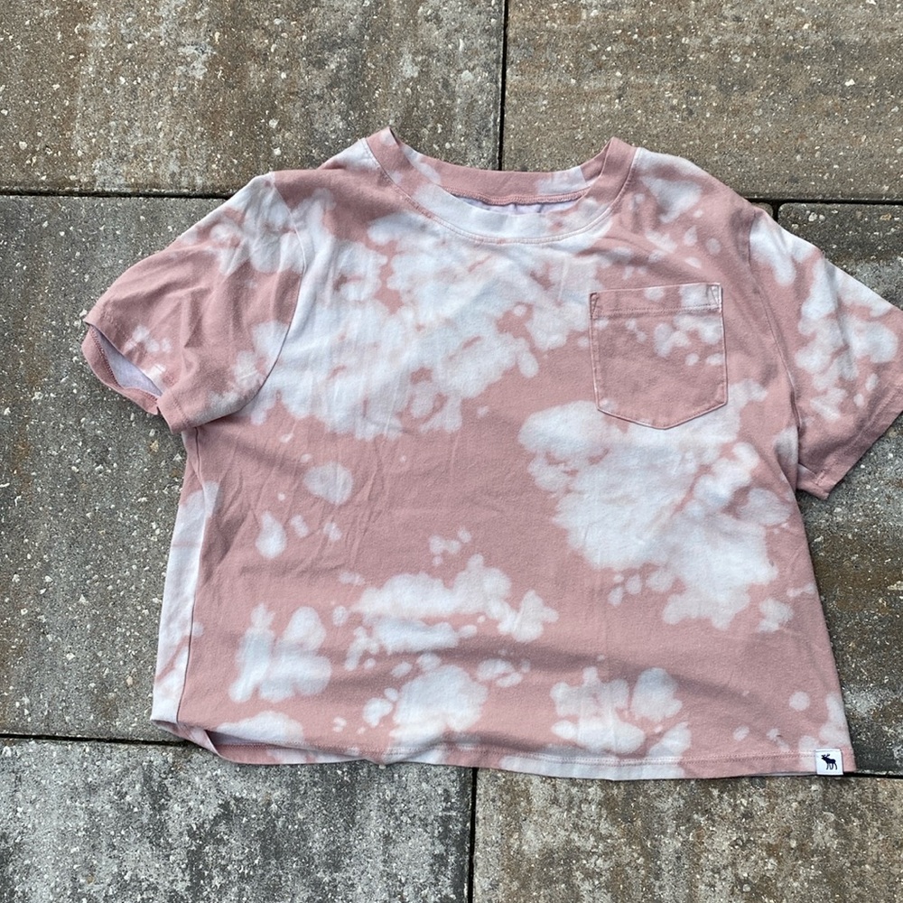 Abercrombie kids pink and white shirt with pocket